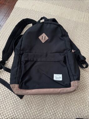 Black Daypack Backpack with Brown Suede Trim
